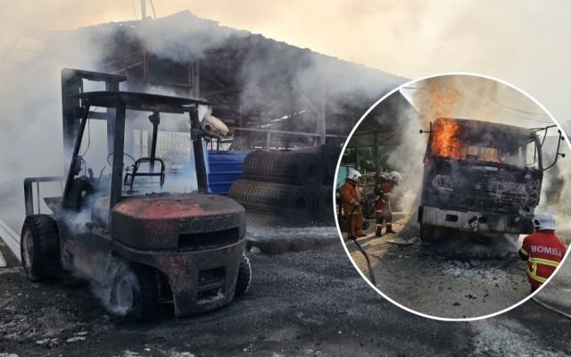 Dua lelaki cedera melecur dalam kebakaran jentera berat