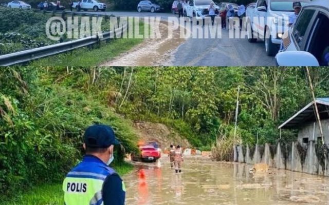 Laluan dua hala terhalang susulan tanah runtuh di Kampung Kemburongoh